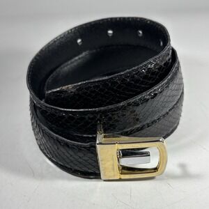 Vintage Women's Belt Genuine Snake Skin On Leather‎ Size M 36" L  Gold Silver